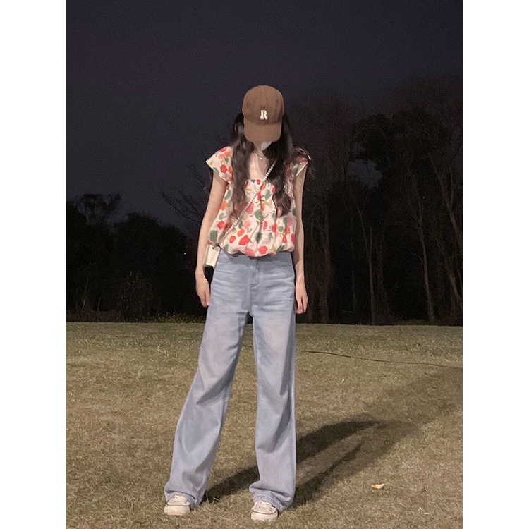 Jiashucheng Áo Hai Dây Cổ Vuông Tay Bay Họa Tiết Hoa Nhỏ Tinh Tế Phong Cách Hàn Quốc Thời Trang Mùa Hè Dành Cho Bạn Nữ