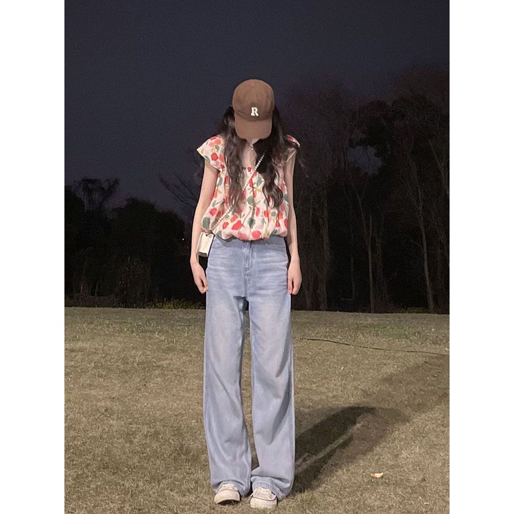 Jiashucheng Áo Hai Dây Cổ Vuông Tay Bay Họa Tiết Hoa Nhỏ Tinh Tế Phong Cách Hàn Quốc Thời Trang Mùa Hè Dành Cho Bạn Nữ