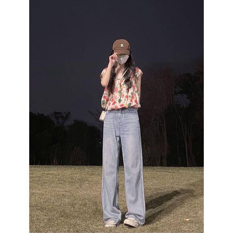 Jiashucheng Áo Hai Dây Cổ Vuông Tay Bay Họa Tiết Hoa Nhỏ Tinh Tế Phong Cách Hàn Quốc Thời Trang Mùa Hè Dành Cho Bạn Nữ