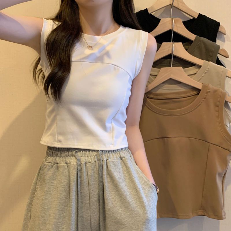 Jiashucheng Áo Thun Không Tay Màu Trắng Dáng Ôm Phong Cách Phương Tây Thời Trang Xuân Hè Cho Nữ