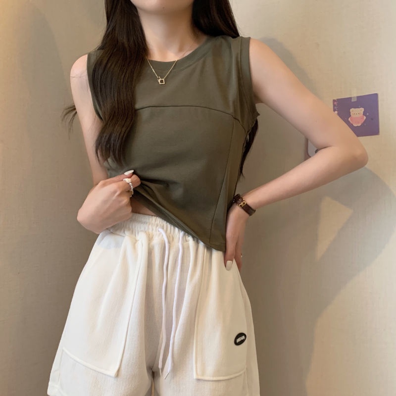 Jiashucheng Áo Thun Không Tay Màu Trắng Dáng Ôm Phong Cách Phương Tây Thời Trang Xuân Hè Cho Nữ