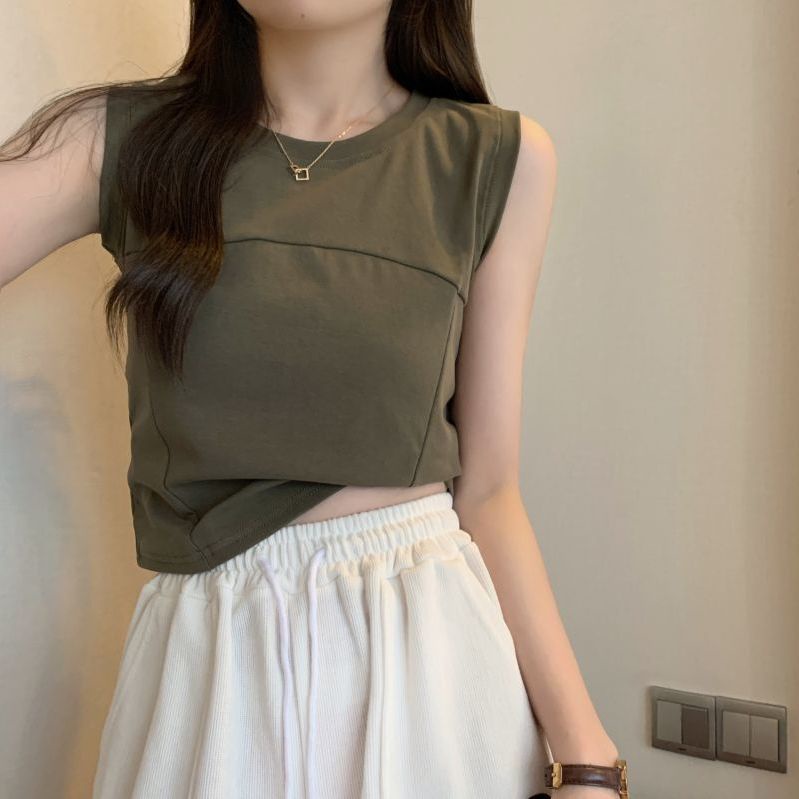 Jiashucheng Áo Thun Không Tay Màu Trắng Dáng Ôm Phong Cách Phương Tây Thời Trang Xuân Hè Cho Nữ