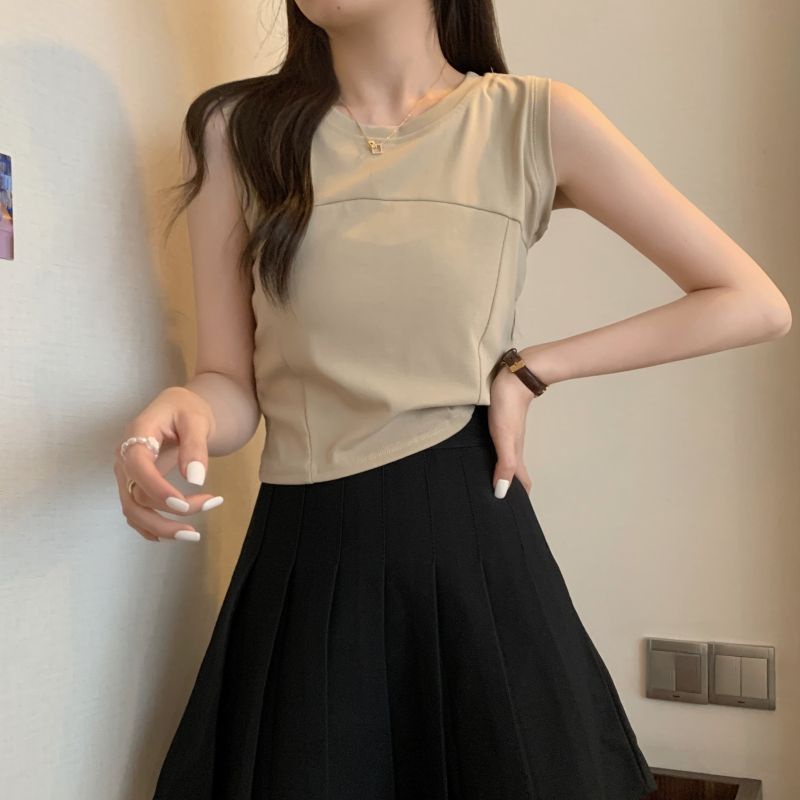 Jiashucheng Áo Thun Không Tay Màu Trắng Dáng Ôm Phong Cách Phương Tây Thời Trang Xuân Hè Cho Nữ