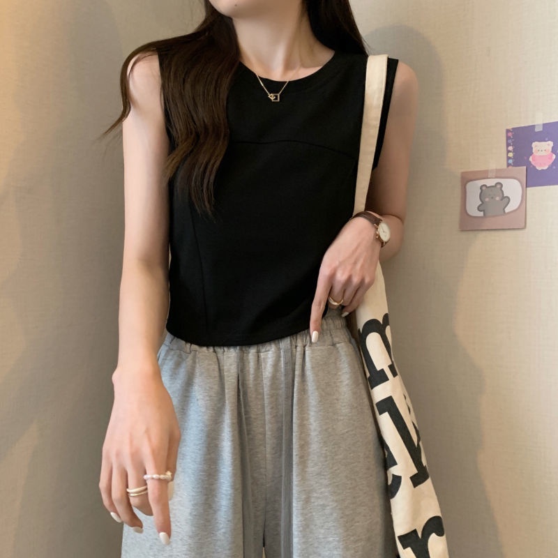 Jiashucheng Áo Thun Không Tay Màu Trắng Dáng Ôm Phong Cách Phương Tây Thời Trang Xuân Hè Cho Nữ