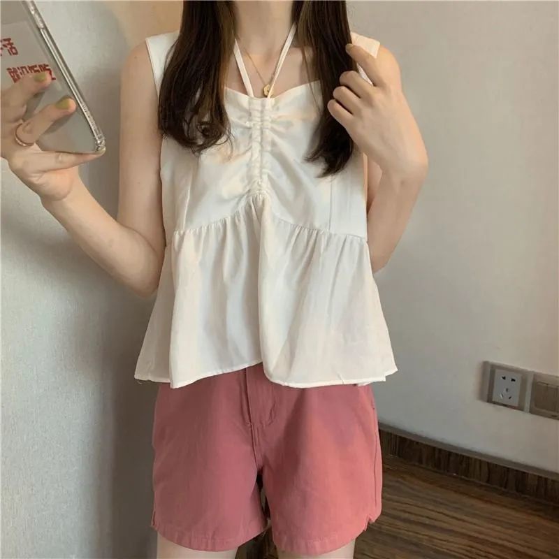 Jiashucheng Áo Hai Dây Phối Bèo Xếp Ly Phong Cách Hàn Quốc Phương Tây Thời Trang Mùa Hè