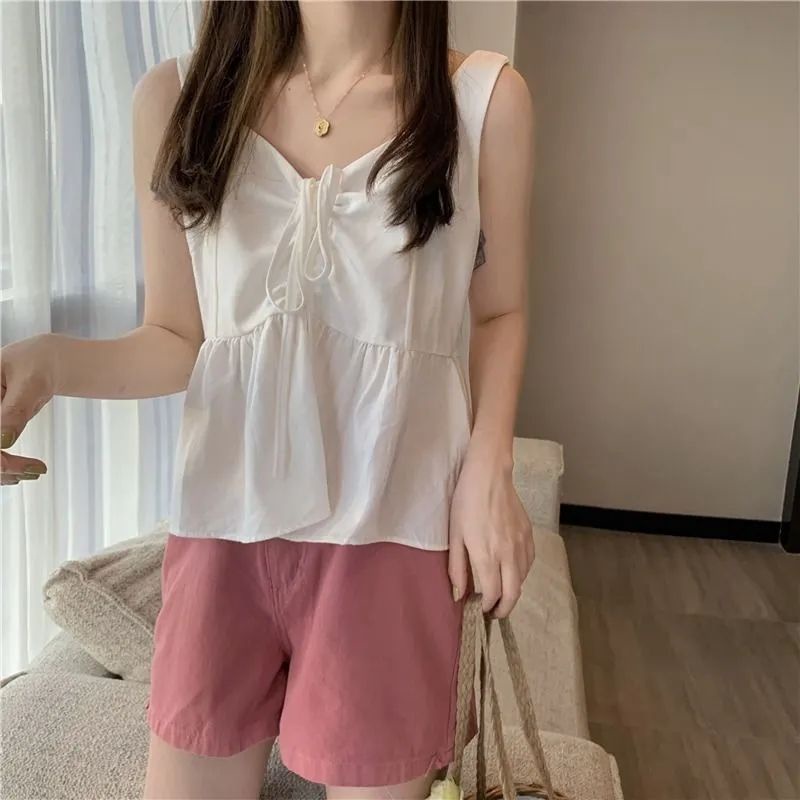 Jiashucheng Áo Hai Dây Phối Bèo Xếp Ly Phong Cách Hàn Quốc Phương Tây Thời Trang Mùa Hè