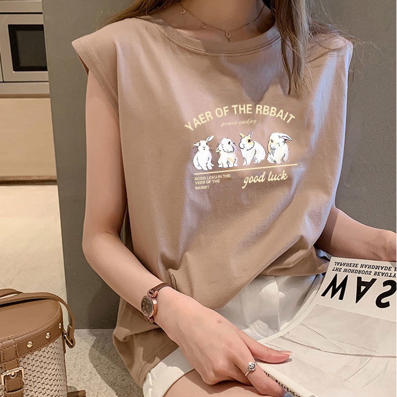 Jiashucheng Áo Thun Không Tay Dáng Rộng Mặc Ngoài Phong Cách Phương Tây Bán Chạy Cho Nữ