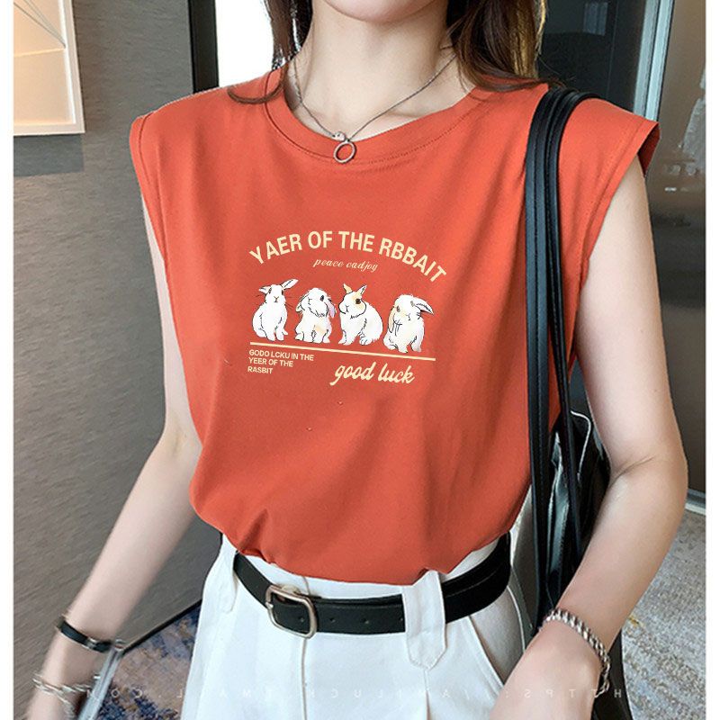 Jiashucheng Áo Thun Không Tay Dáng Rộng Mặc Ngoài Phong Cách Phương Tây Bán Chạy Cho Nữ