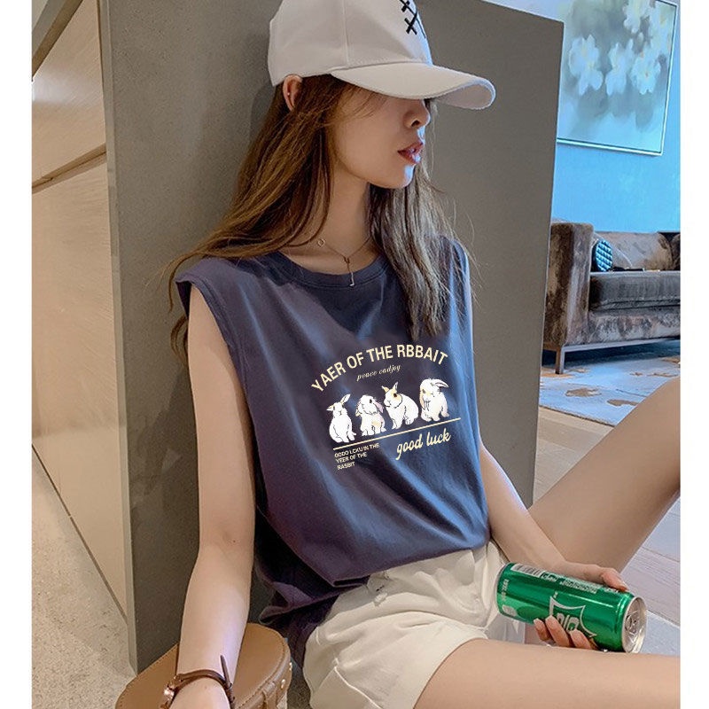 Jiashucheng Áo Thun Không Tay Dáng Rộng Mặc Ngoài Phong Cách Phương Tây Bán Chạy Cho Nữ