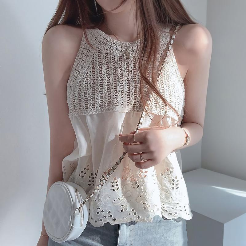 Jiashucheng Áo Sát Nách Nhỏ Xinh Khoét Lỗ Phong Cách Hàn Quốc Thời Trang Mùa Hè 2023 Cho Nữ