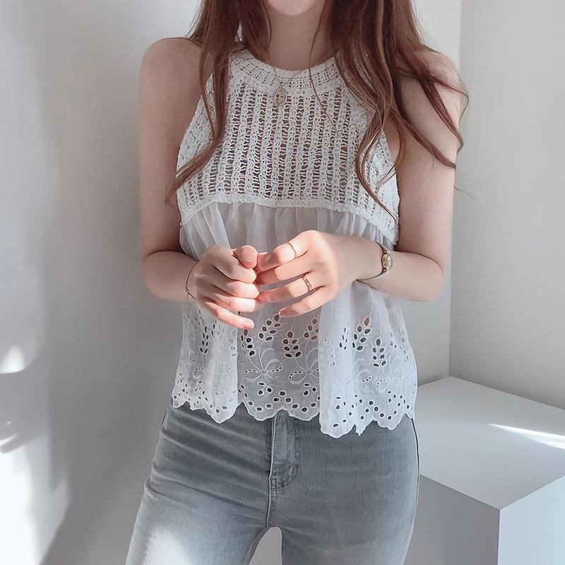 Jiashucheng Áo Sát Nách Nhỏ Xinh Khoét Lỗ Phong Cách Hàn Quốc Thời Trang Mùa Hè 2023 Cho Nữ