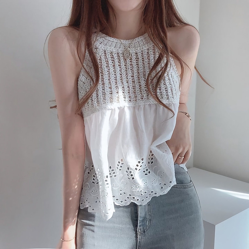 Jiashucheng Áo Sát Nách Nhỏ Xinh Khoét Lỗ Phong Cách Hàn Quốc Thời Trang Mùa Hè 2023 Cho Nữ