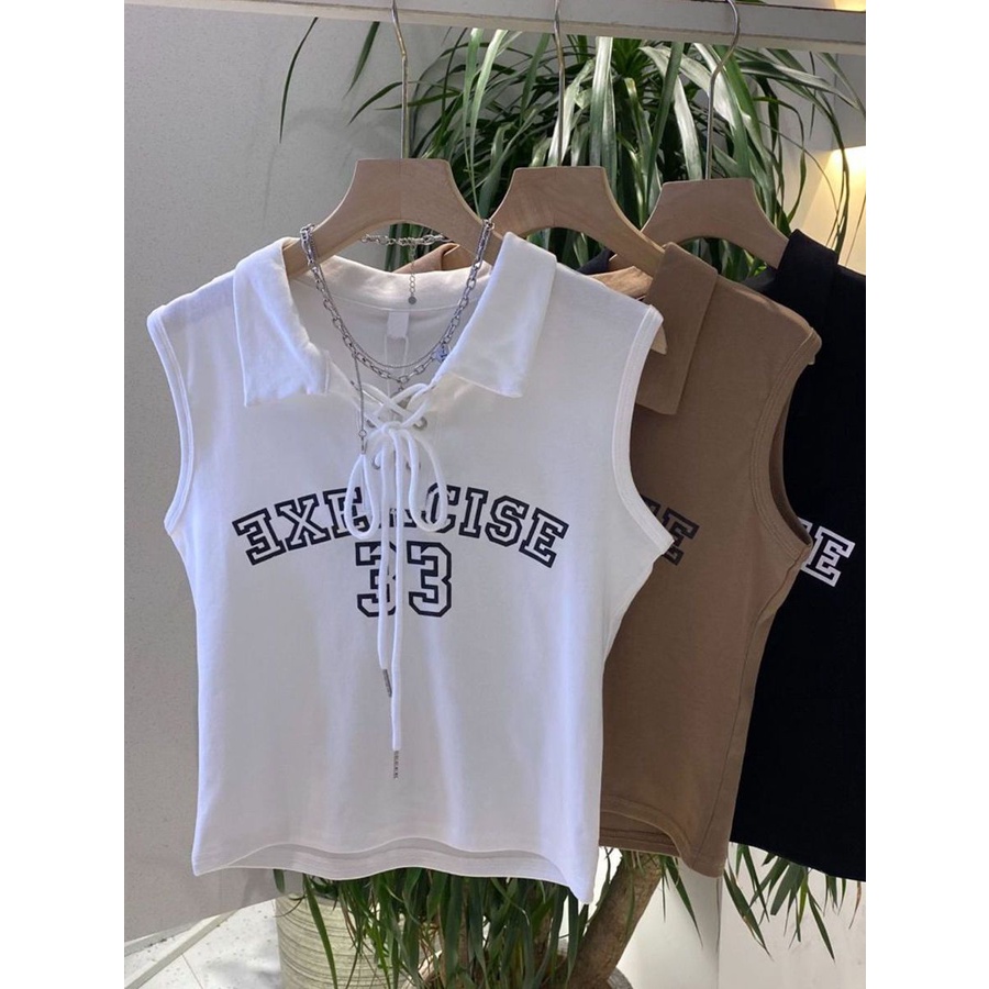 Jiashucheng Áo Thun polo Sát Nách Dáng Ngắn Màu Trơn Kiểu Retro Mỹ Thời Trang Mùa Hè Quyến Rũ Cho Nữ