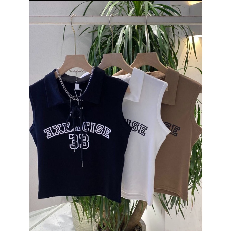 Jiashucheng Áo Thun polo Sát Nách Dáng Ngắn Màu Trơn Kiểu Retro Mỹ Thời Trang Mùa Hè Quyến Rũ Cho Nữ