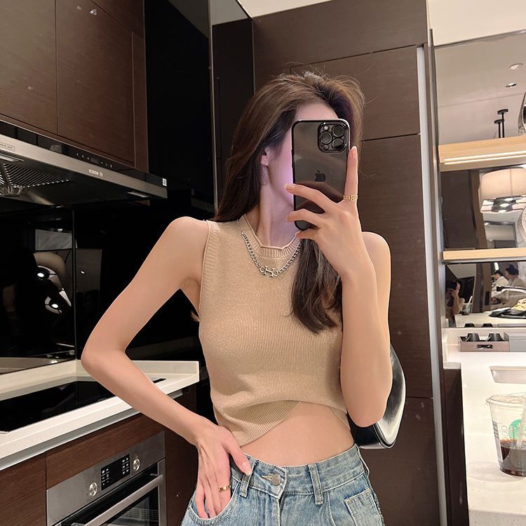 Jiashucheng Áo Lụa Lạnh Ngắn Ôm Dáng Không Tay Phong Cách Hàn Quốc Mặc Trong Mùa Hè Mới Cho Nữ