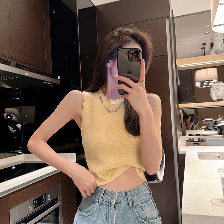 Jiashucheng Áo Lụa Lạnh Ngắn Ôm Dáng Không Tay Phong Cách Hàn Quốc Mặc Trong Mùa Hè Mới Cho Nữ