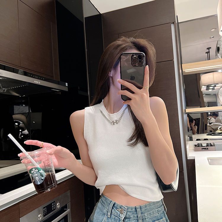 Jiashucheng Áo Lụa Lạnh Ngắn Ôm Dáng Không Tay Phong Cách Hàn Quốc Mặc Trong Mùa Hè Mới Cho Nữ