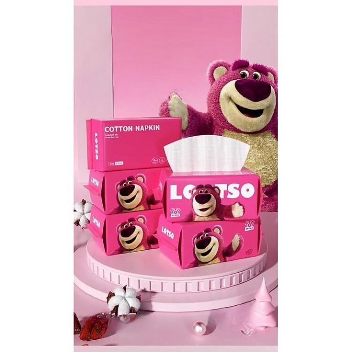 Khăn mặt khô cuộn tròn, vuông Lotso họa tiết gấu dâu