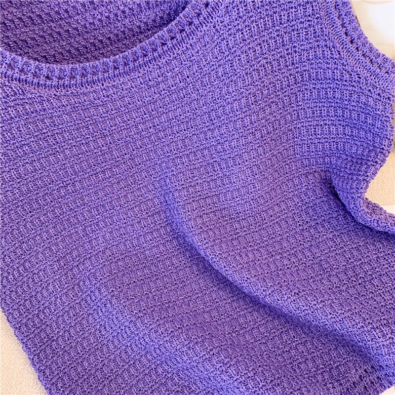 Jiashucheng Áo Hai Dây Dệt Kim Dáng Rộng Khoét Lỗ Màu Xanh Lá Phong Cách Pháp Thời Trang Mùa Hè Hàng Mới Dành