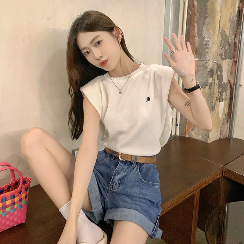 Jiashucheng Áo Thun Không Tay Dáng Rộng Họa Tiết Kẻ Sọc Thời Trang Mùa Hè Hàng Mới Dành Cho Bạn Nữ