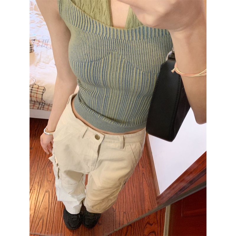 Jiashucheng Áo Dệt Kim Giả Hai Mảnh Dáng Ôm Ngắn Phong Cách Mới Thời Trang Mùa Hè Dành Cho Bạn Nữ Mặc Ngoài Trời