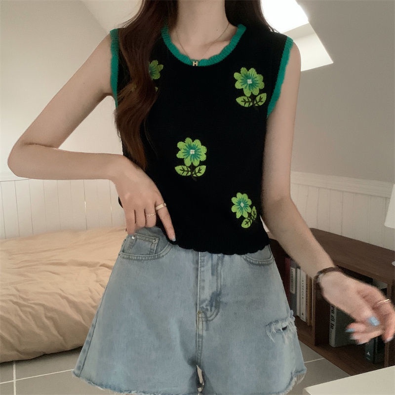 Jiashucheng Áo Dệt Kim Không Tay Thêu Hoa Thời Trang Mùa Hè Dễ Phối Đồ Thiết Kế Sang Trọng Ngọt Ngào