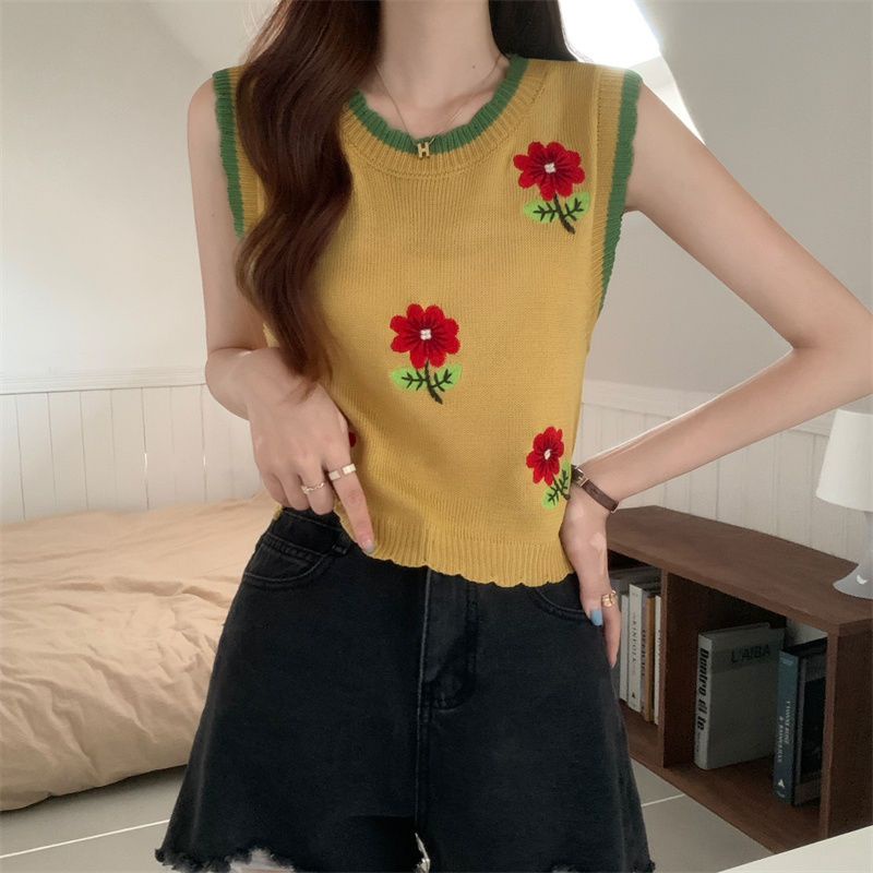 Jiashucheng Áo Dệt Kim Không Tay Thêu Hoa Thời Trang Mùa Hè Dễ Phối Đồ Thiết Kế Sang Trọng Ngọt Ngào