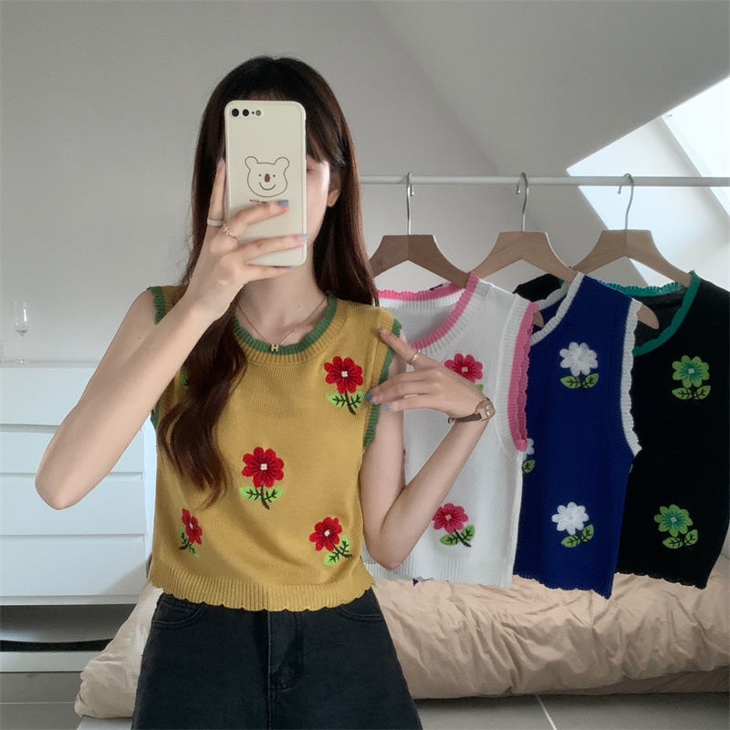 Jiashucheng Áo Dệt Kim Không Tay Thêu Hoa Thời Trang Mùa Hè Dễ Phối Đồ Thiết Kế Sang Trọng Ngọt Ngào