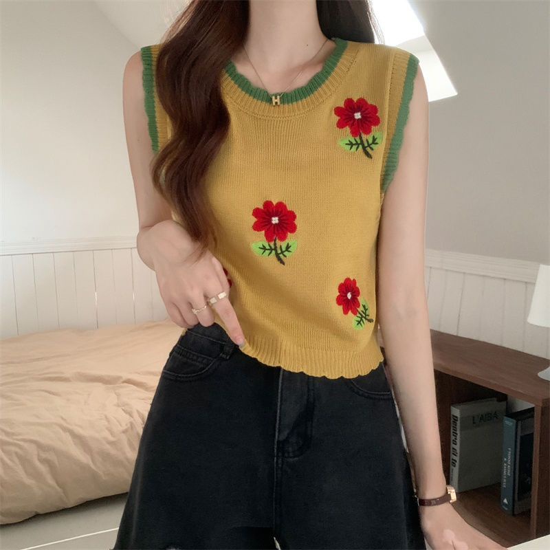 Jiashucheng Áo Dệt Kim Không Tay Thêu Hoa Thời Trang Mùa Hè Dễ Phối Đồ Thiết Kế Sang Trọng Ngọt Ngào