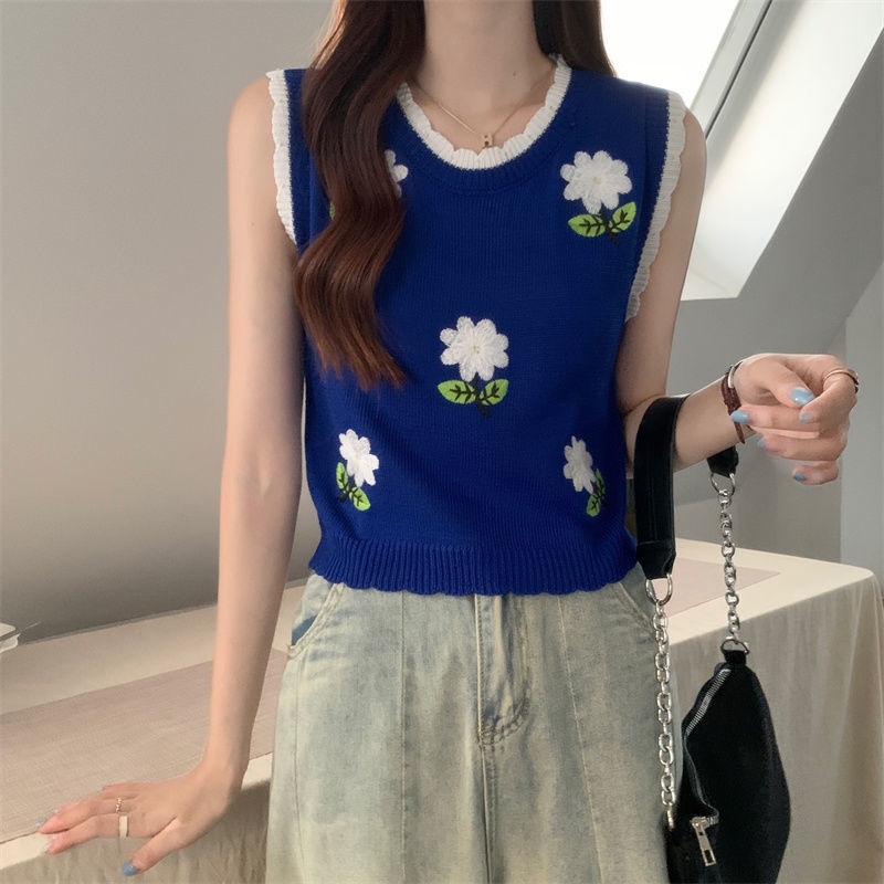 Jiashucheng Áo Dệt Kim Không Tay Thêu Hoa Thời Trang Mùa Hè Dễ Phối Đồ Thiết Kế Sang Trọng Ngọt Ngào