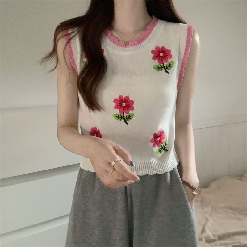 Jiashucheng Áo Dệt Kim Không Tay Thêu Hoa Thời Trang Mùa Hè Dễ Phối Đồ Thiết Kế Sang Trọng Ngọt Ngào