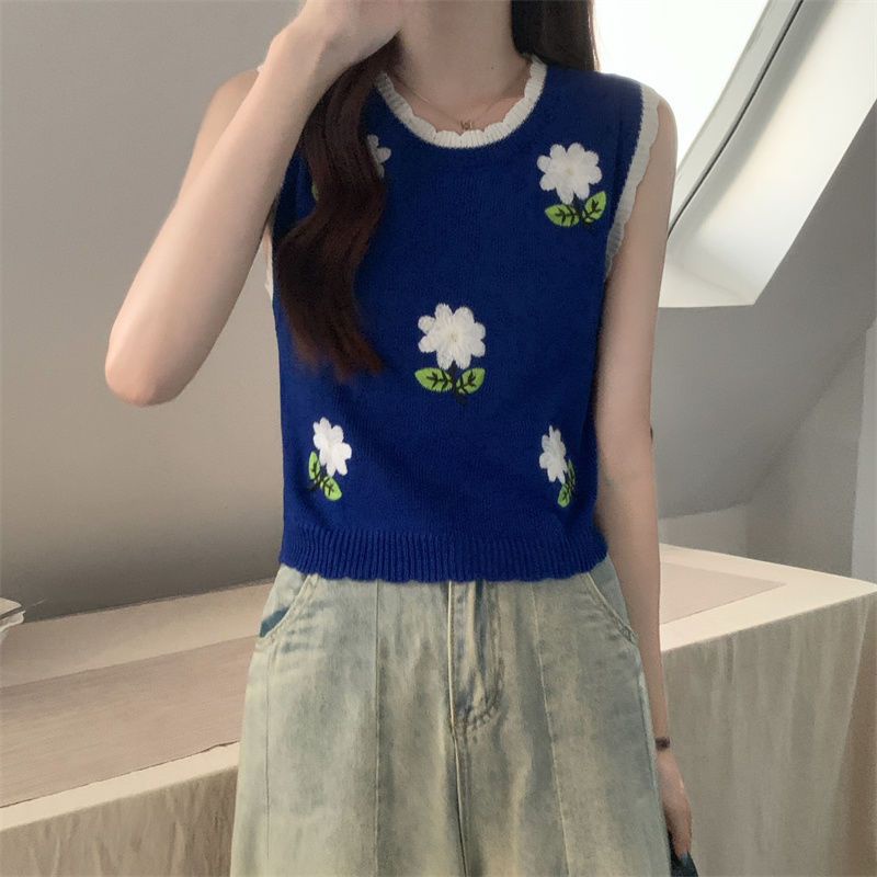 Jiashucheng Áo Dệt Kim Không Tay Thêu Hoa Thời Trang Mùa Hè Dễ Phối Đồ Thiết Kế Sang Trọng Ngọt Ngào