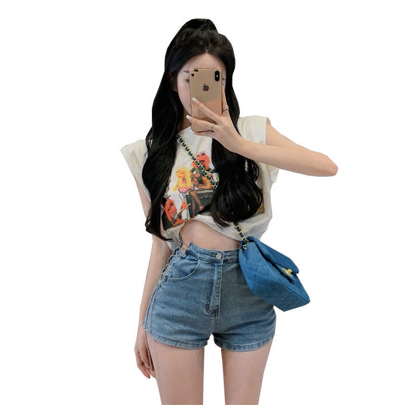 Jiashucheng Áo Thun Không Tay Dáng Rộng In Họa Tiết Thời Trang Mùa Hè 2022 Mới