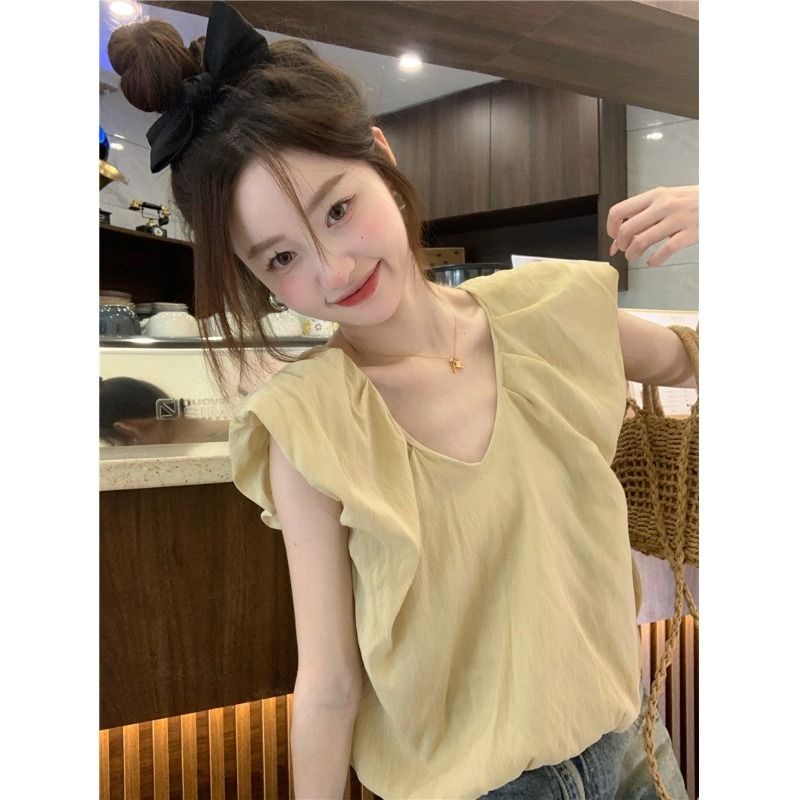 Jiashucheng Áo Sơ Mi Sát Nách Cổ Chữ V Dáng Rộng Nhỏ Thiết Kế Pháp Thời Trang Mùa Hè Cho Nữ