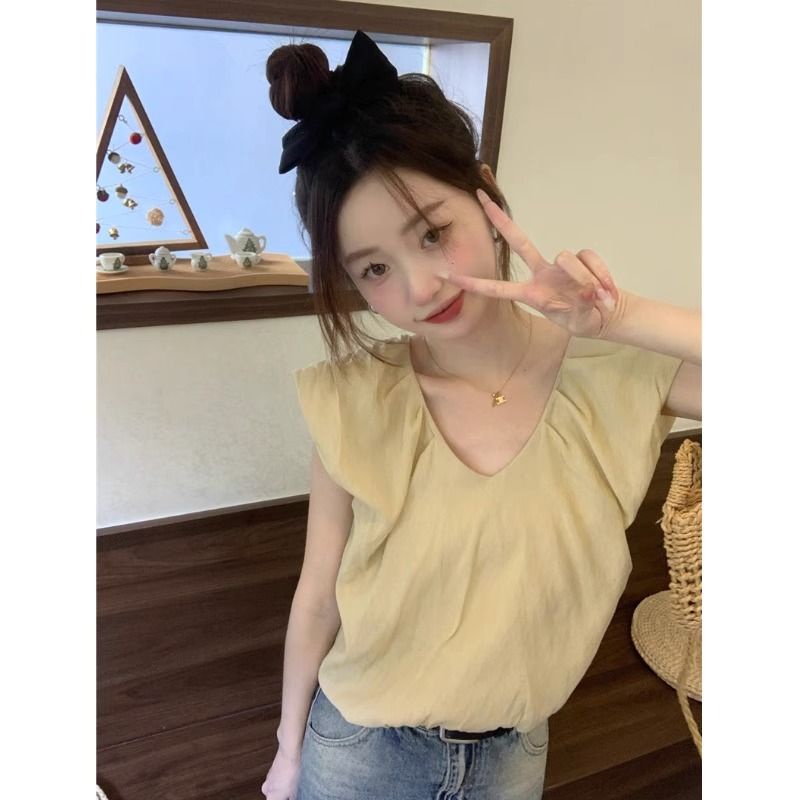 Jiashucheng Áo Sơ Mi Sát Nách Cổ Chữ V Dáng Rộng Nhỏ Thiết Kế Pháp Thời Trang Mùa Hè Cho Nữ