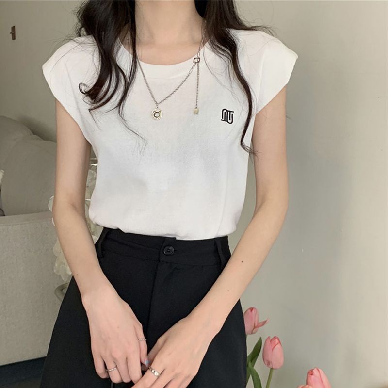 Jiashucheng Áo Thun Lụa Lạnh Mỏng Sát Nách Màu Trắng Thời Trang Mùa Hè Cho Nữ