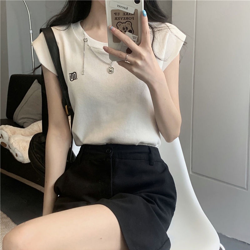 Jiashucheng Áo Thun Lụa Lạnh Mỏng Sát Nách Màu Trắng Thời Trang Mùa Hè Cho Nữ