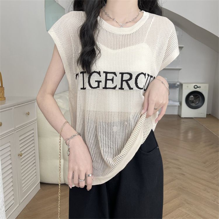 Jiashucheng Áo Thun Dệt Kim Sát Nách Cổ Tròn Dáng Rộng Thời Trang Mùa Hè 2023 Cho Nữ