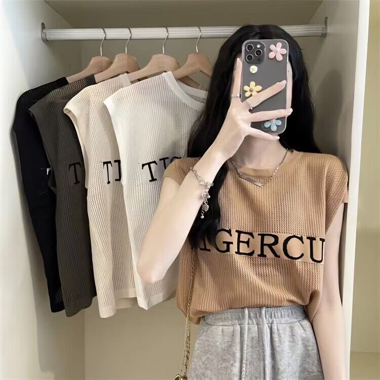 Jiashucheng Áo Thun Dệt Kim Sát Nách Cổ Tròn Dáng Rộng Thời Trang Mùa Hè 2023 Cho Nữ