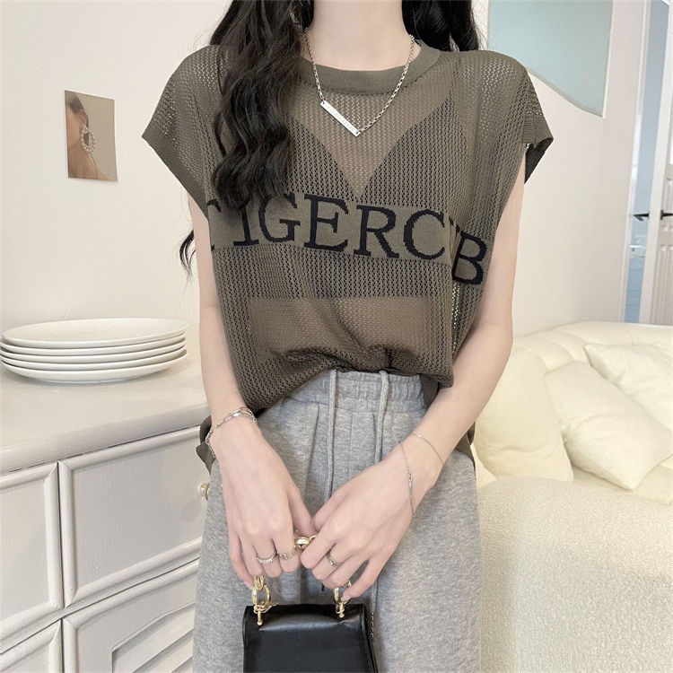 Jiashucheng Áo Thun Dệt Kim Sát Nách Cổ Tròn Dáng Rộng Thời Trang Mùa Hè 2023 Cho Nữ