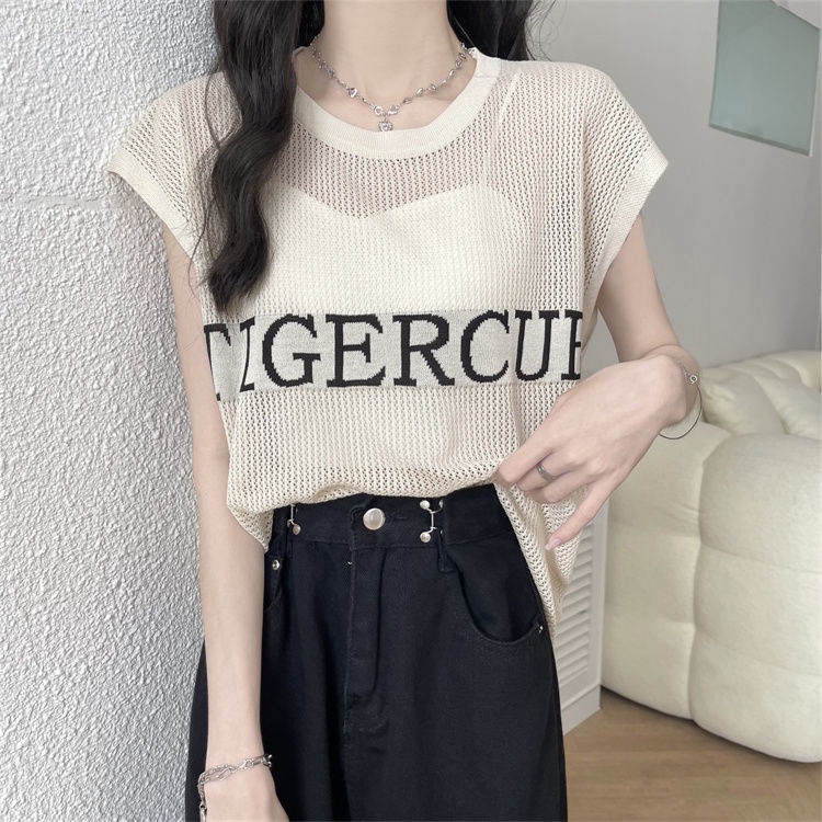 Jiashucheng Áo Thun Dệt Kim Sát Nách Cổ Tròn Dáng Rộng Thời Trang Mùa Hè 2023 Cho Nữ