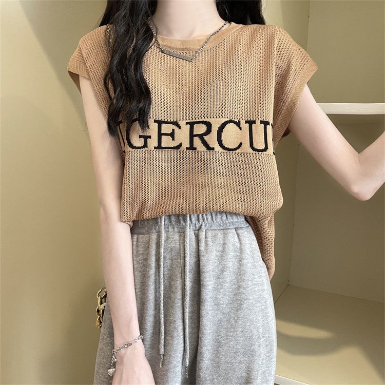 Jiashucheng Áo Thun Dệt Kim Sát Nách Cổ Tròn Dáng Rộng Thời Trang Mùa Hè 2023 Cho Nữ