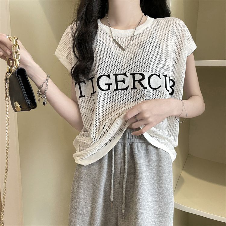 Jiashucheng Áo Thun Dệt Kim Sát Nách Cổ Tròn Dáng Rộng Thời Trang Mùa Hè 2023 Cho Nữ