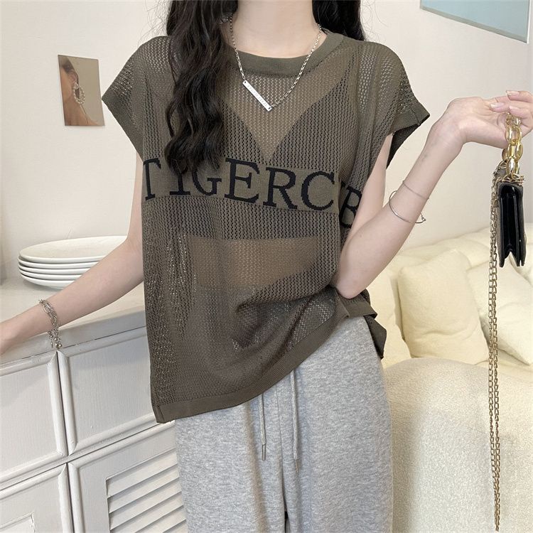 Jiashucheng Áo Thun Dệt Kim Sát Nách Cổ Tròn Dáng Rộng Thời Trang Mùa Hè 2023 Cho Nữ