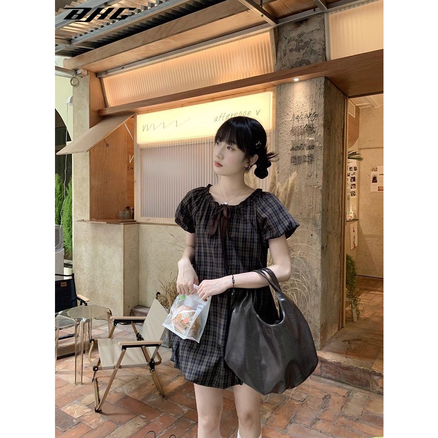 Đầm Tay Phồng Họa Tiết Kẻ Sọc Thời Trang Mùa Hè 2023 Phong Cách Mới Cho Nữ