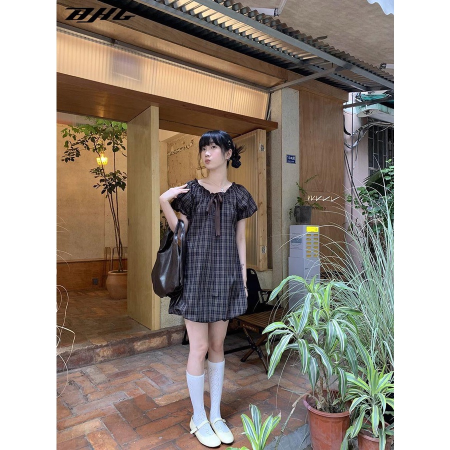 Đầm Tay Phồng Họa Tiết Kẻ Sọc Thời Trang Mùa Hè 2023 Phong Cách Mới Cho Nữ