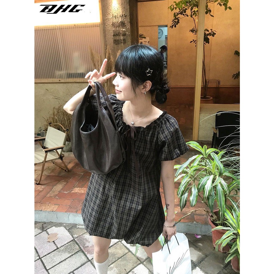 Đầm Tay Phồng Họa Tiết Kẻ Sọc Thời Trang Mùa Hè 2023 Phong Cách Mới Cho Nữ