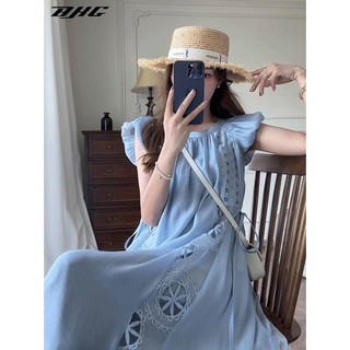 Đầm BJHG WAVW tay cánh tiên thêu họa tiết phong cách pháp cổ điển thanh lịch dành cho nữ