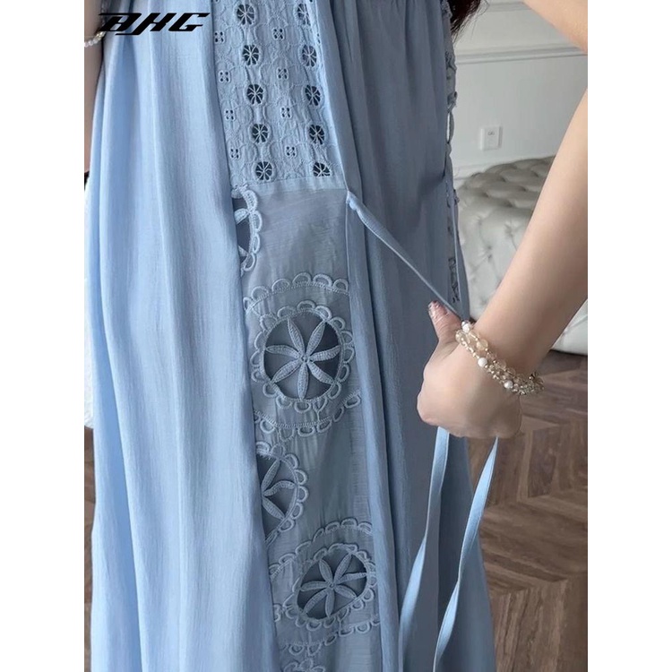 Đầm BJHG WAVW tay cánh tiên thêu họa tiết phong cách pháp cổ điển thanh lịch dành cho nữ