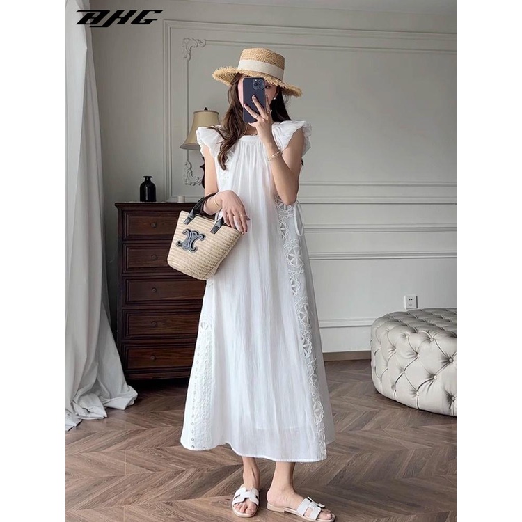 Đầm BJHG WAVW tay cánh tiên thêu họa tiết phong cách pháp cổ điển thanh lịch dành cho nữ